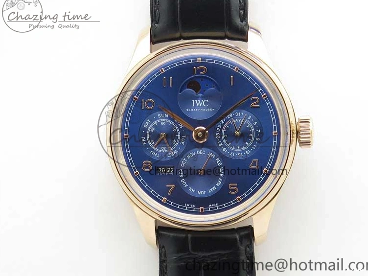 MIROTIME 0223 Premium Portugieser Perpetual Calendar IW503302 RG V9F 1:1 Best Edition Blue Dial on Black Leather Strap A 7098